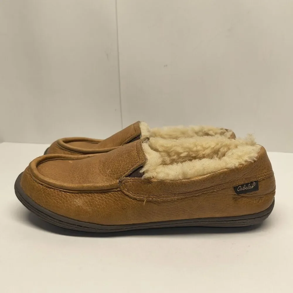 Cabelas Mens Size 8 Leather Shearling Lined Moccasin Slip On Comfort Shoes